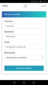 Screenshot Benutzer erstellen - Mobile Version