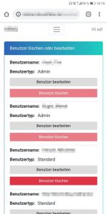 Screenshot Benutzerverwaltung - Mobile Version