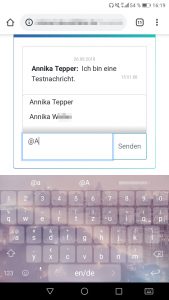 Screenshot Adressierung an einen Benutzer - Mobile Version
