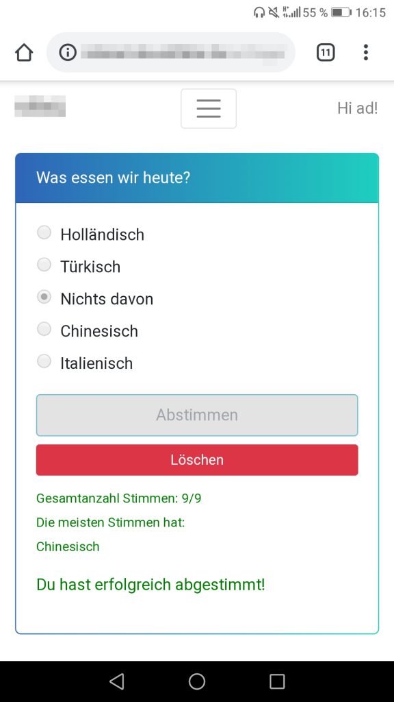 Screenshot Umfrage abgestimmt - Mobile Version