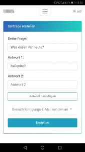 Screenshot Umfrage erstellen - Mobile Version