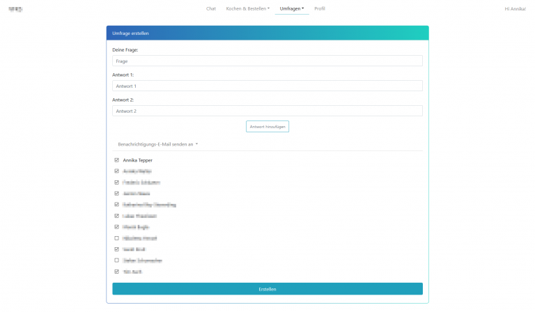 Screenshot Umfrage erstellen mit E-Mail Liste - Desktop Version